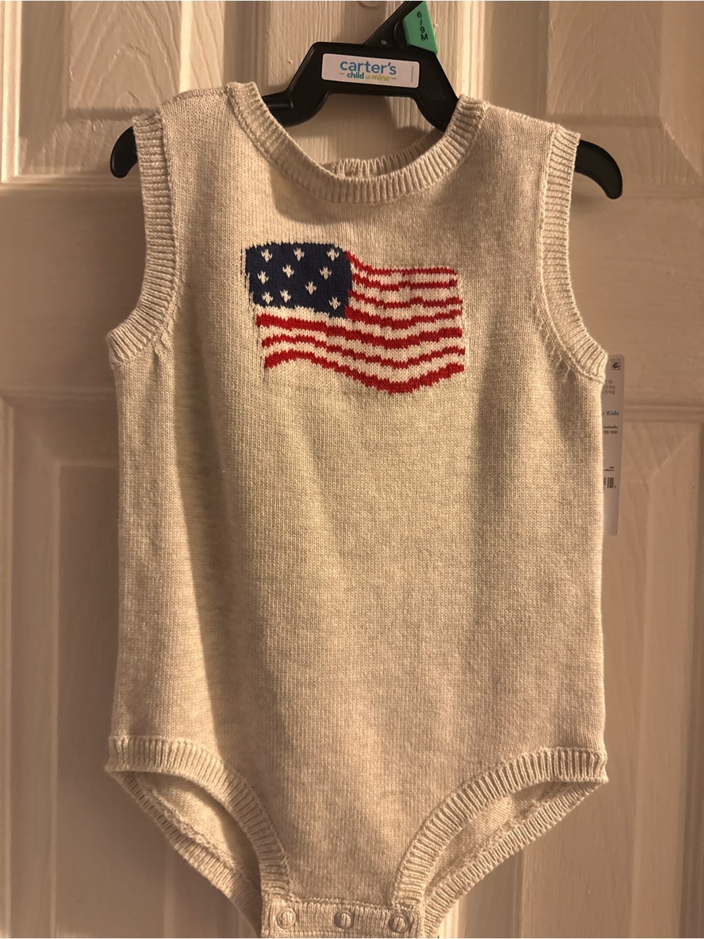 child of mine Cream Knit Bodysuit with Red and Blue Flag